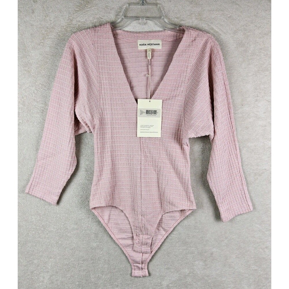 MARA HOFFMAN $228 Pink Mariana Deep V-Neck Waffle Bodysuit Size XXS